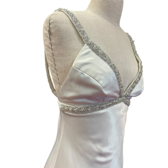 Vintage DJ Nights by Laura Ryner Ivory Metallic Gown With Beaded Straps Empire W - Picture 2 of 9